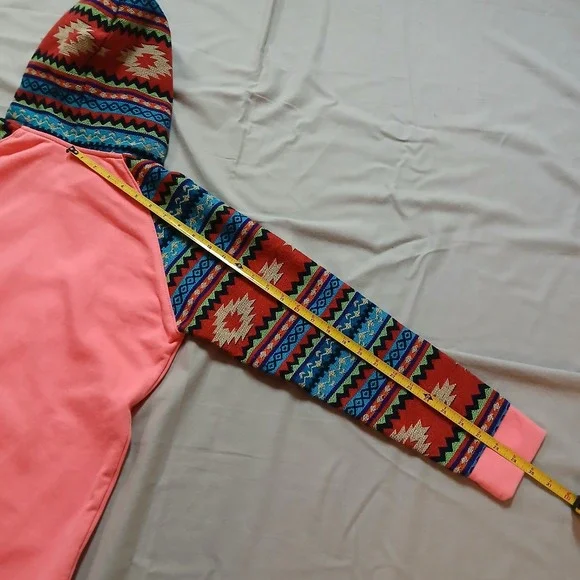 Blue Footed Design Hoodie Womens M Hot Pink Neon Aztec Mayan Native - Picture 12 of 13